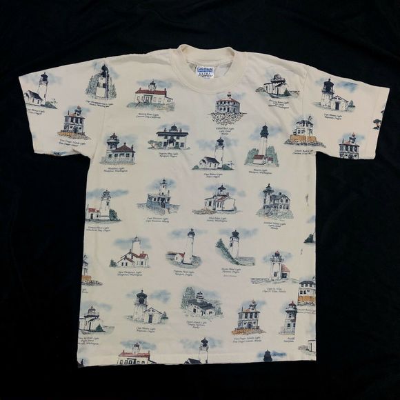 Gildan Other - Vintage 90’s Lighthouse All Over Print T-Shirt